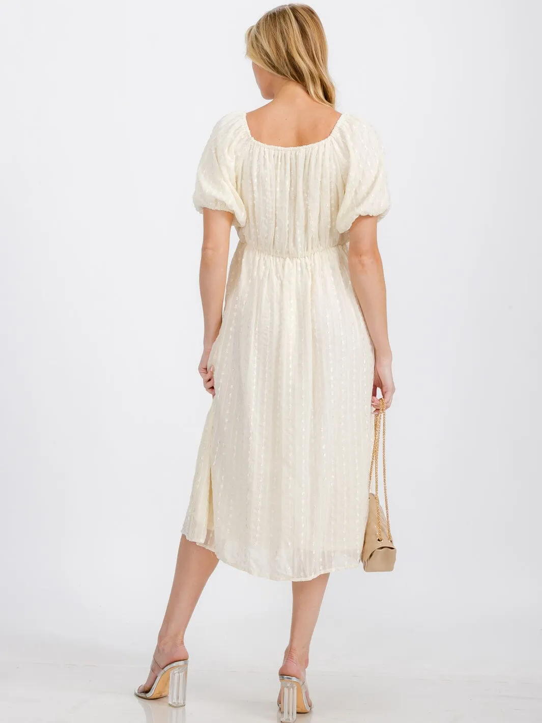 WOMEN'S SHORT PUFF SLEEVE SQUARE NECK POCKETS DETAILED MAXI DRESS