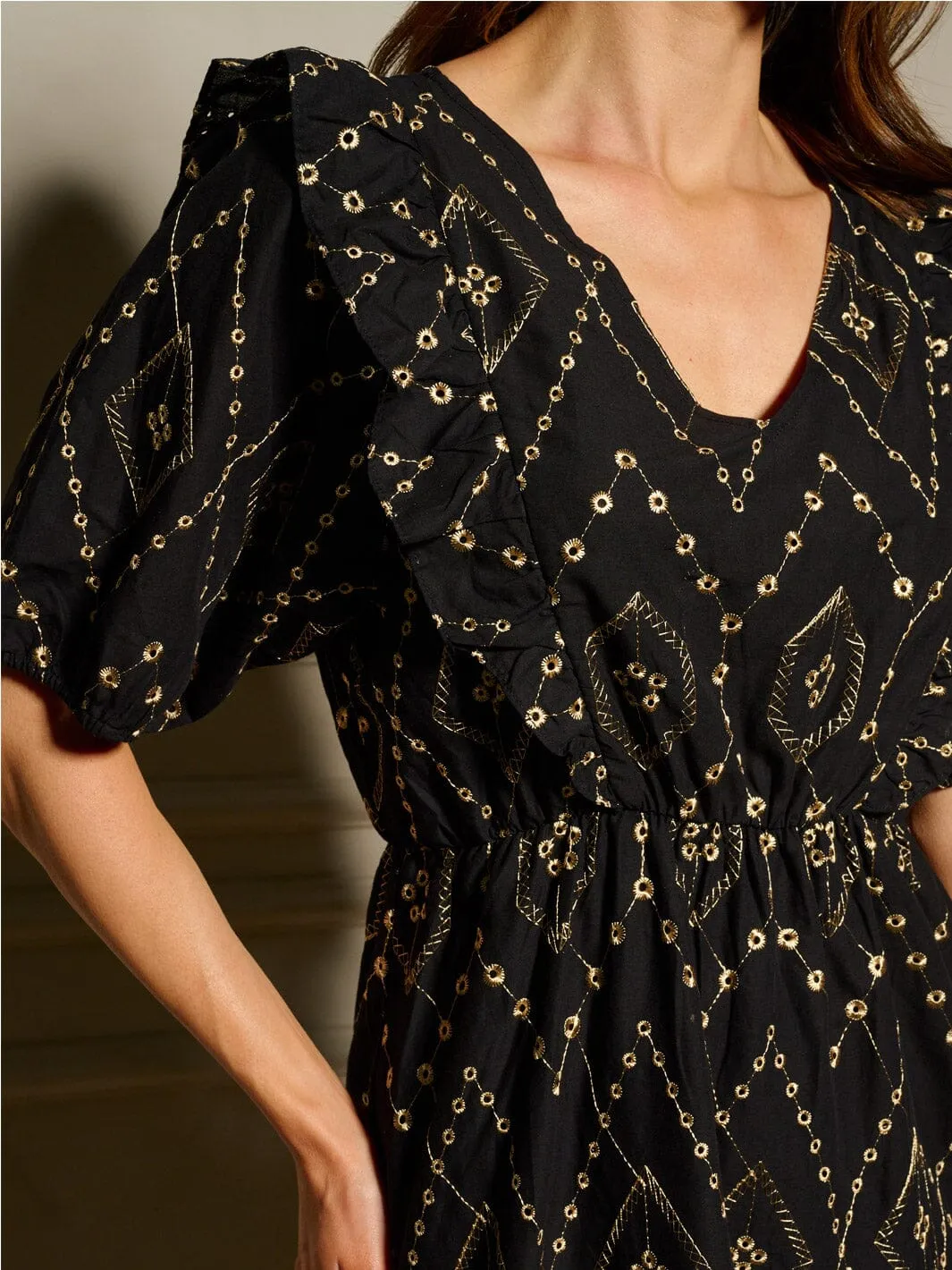 WOMEN'S SHORT SLEEVE V-NECK ELASTIC WAIST DETAILED MAXI DRESS