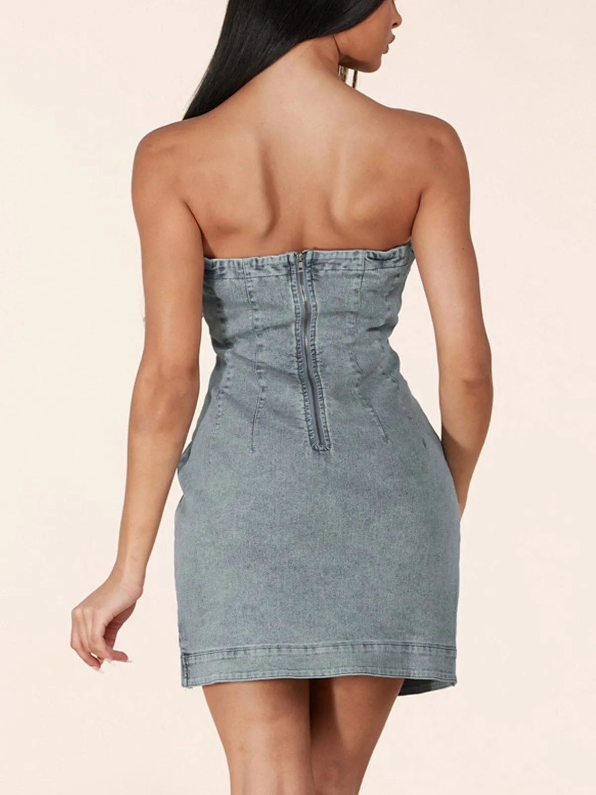 WOMEN'S SLEEVELESS BUTTONS DETAILED DENIM MINI DRESS