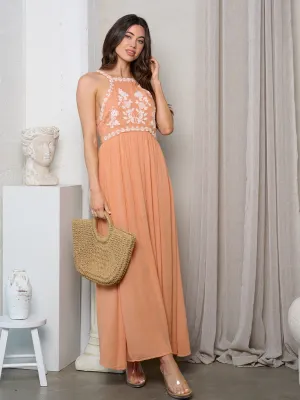 WOMEN'S SLEEVELESS FLORAL DETAILED MAXI DRESS