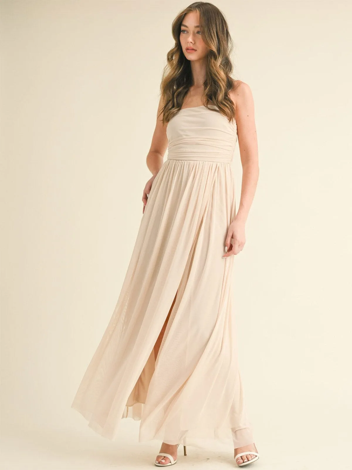 WOMEN'S SLEEVELESS FRONT SLIT TUBE MAXI DRESS