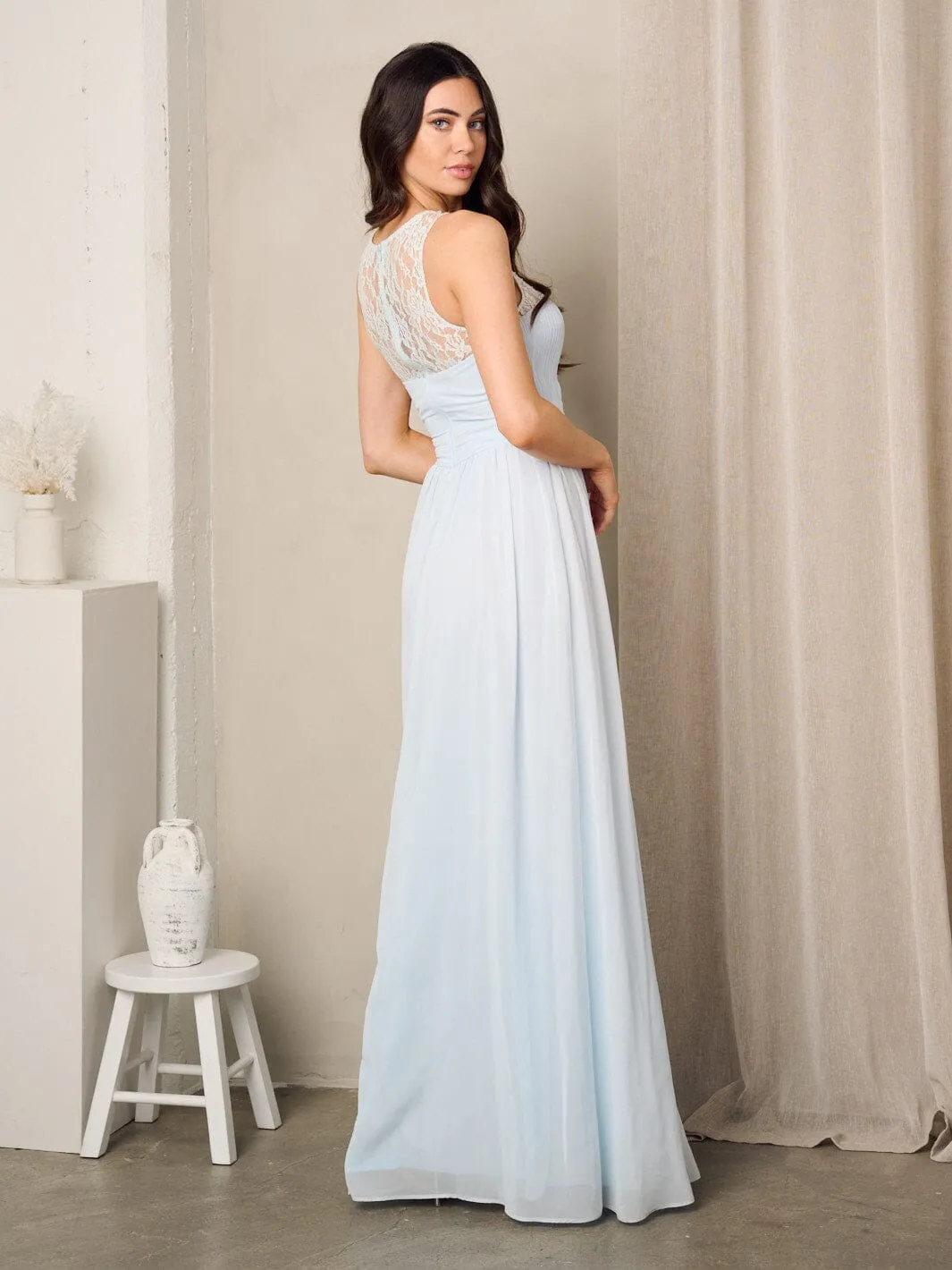 WOMEN'S SLEEVELESS LACE DETAILED MAXI GOWN DRESS