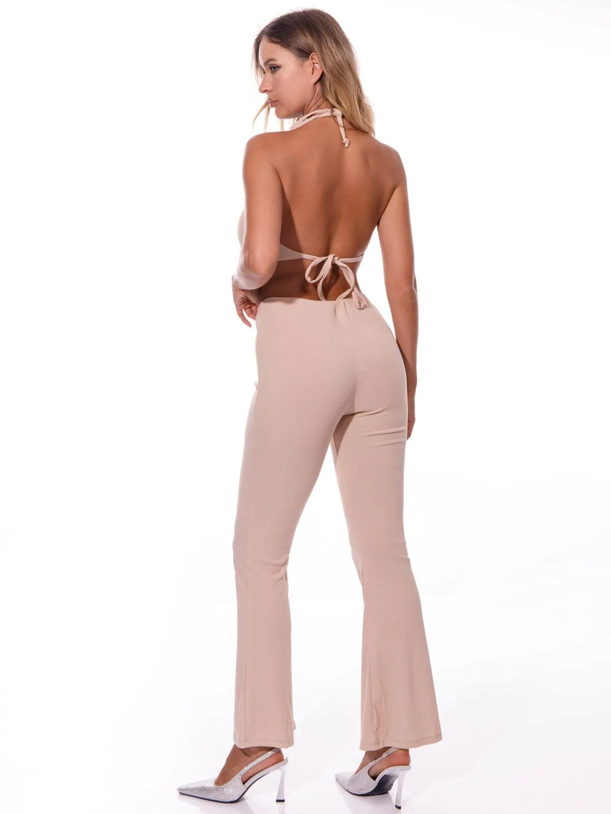 WOMEN'S SLEEVELESS OPEN BACK FLOWER DETAILED CROP TOP