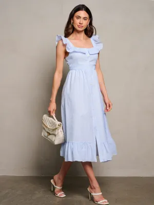 WOMEN'S SLEEVELESS RUFFLE BUTTON UP DETAILED MAXI DRESS