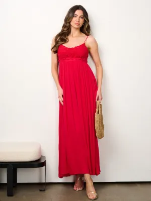 WOMEN'S SLEEVELESS V-NECK CROCHET DETAILED MAXI DRESS
