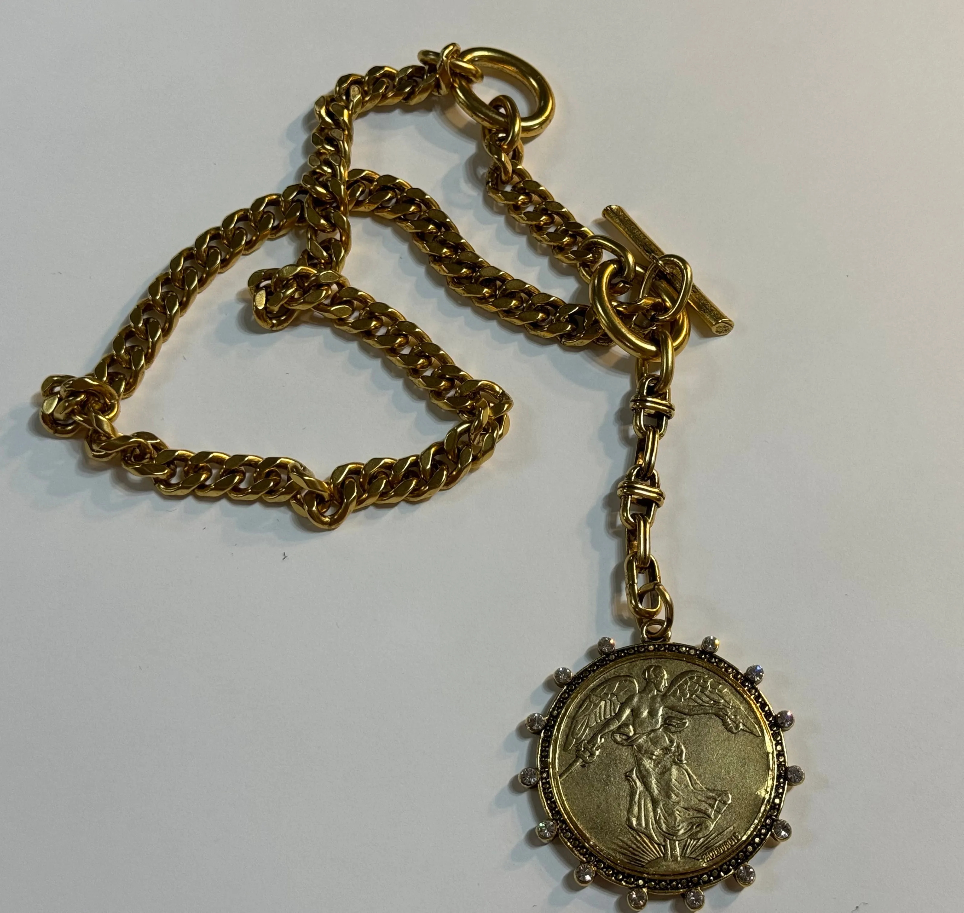 WWI Victory Angel with Crystals Necklace