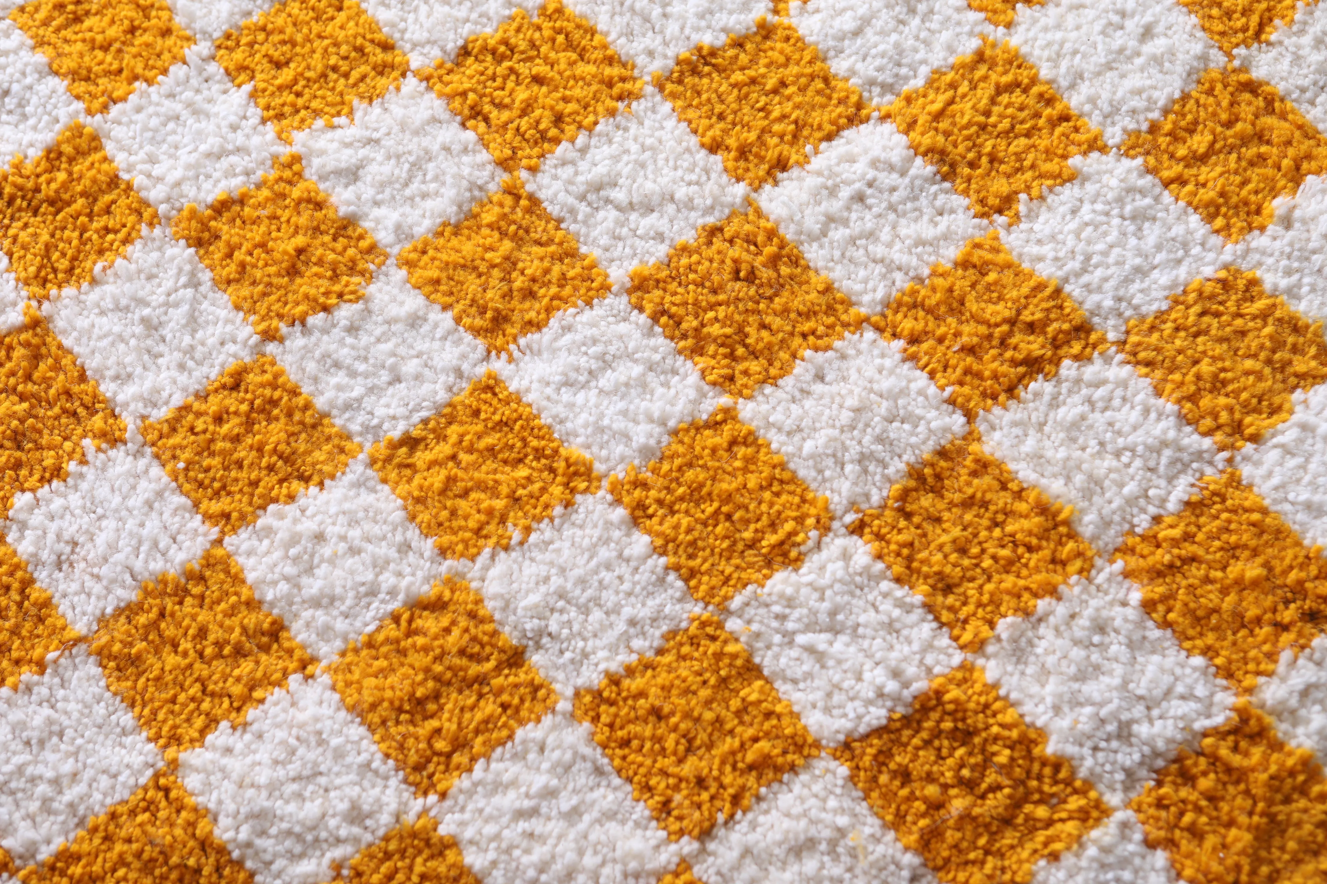 Yellow Checkered rug - Moroccan rug - Wool rug