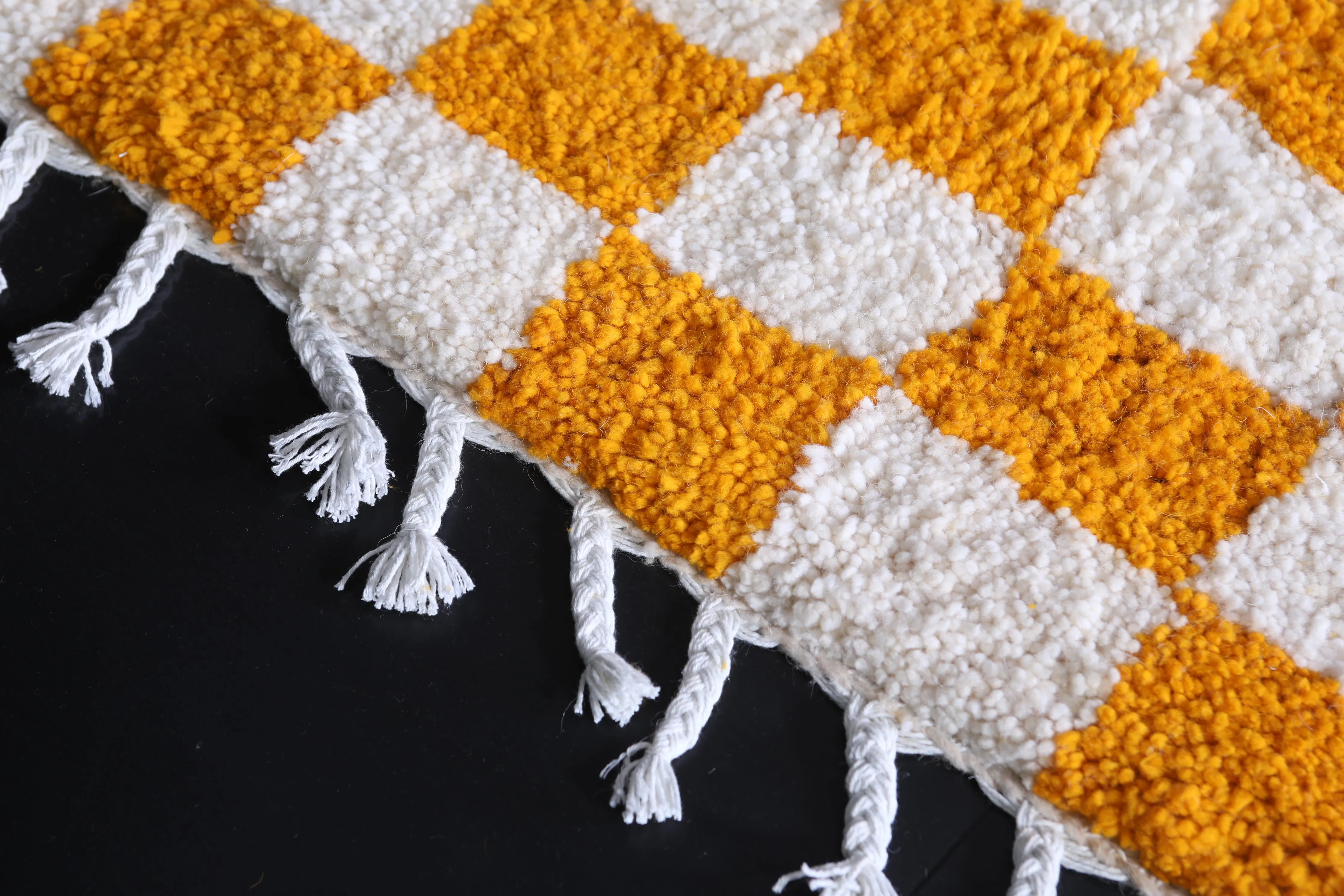 Yellow Checkered rug - Moroccan rug - Wool rug