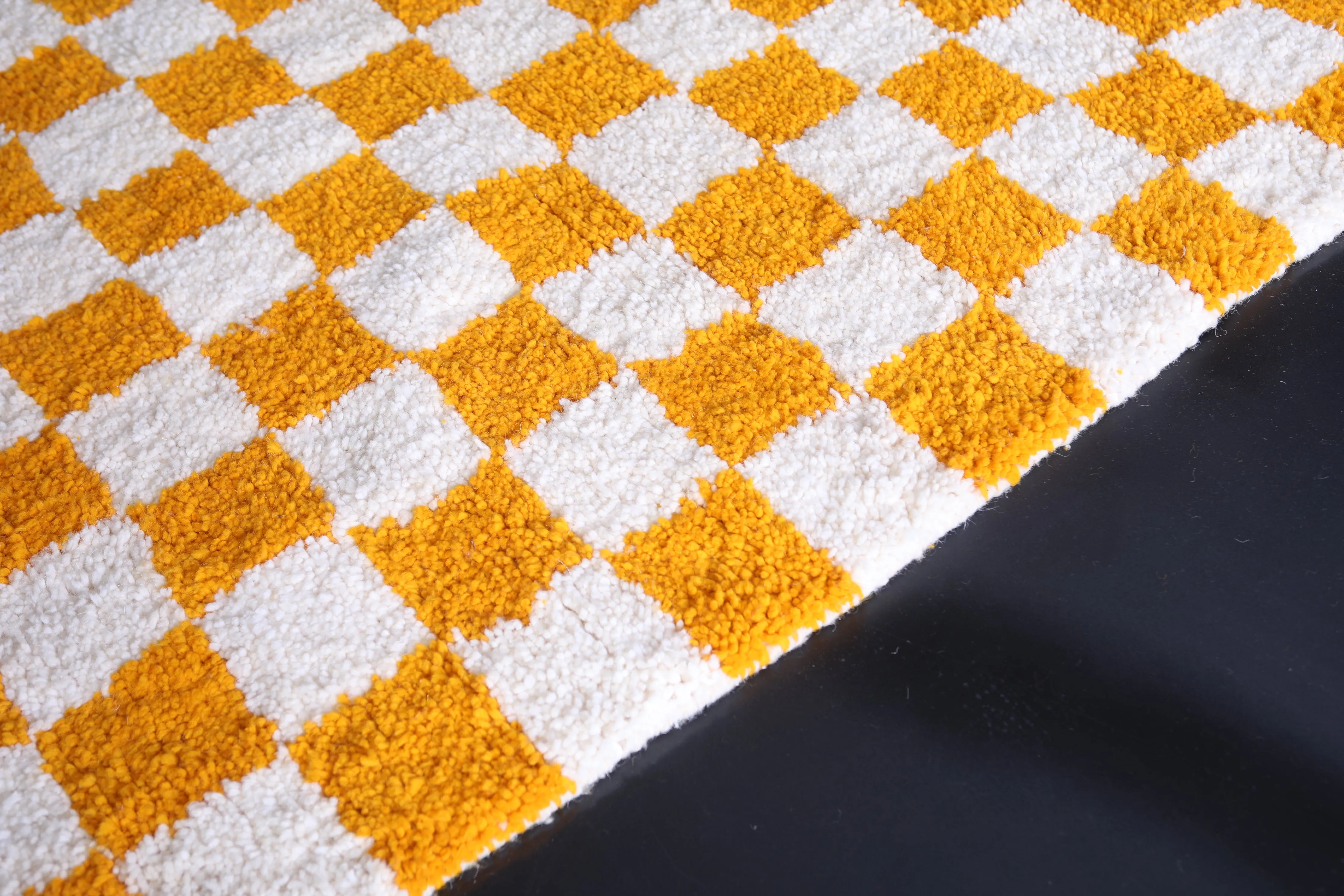 Yellow Checkered rug - Moroccan rug - Wool rug