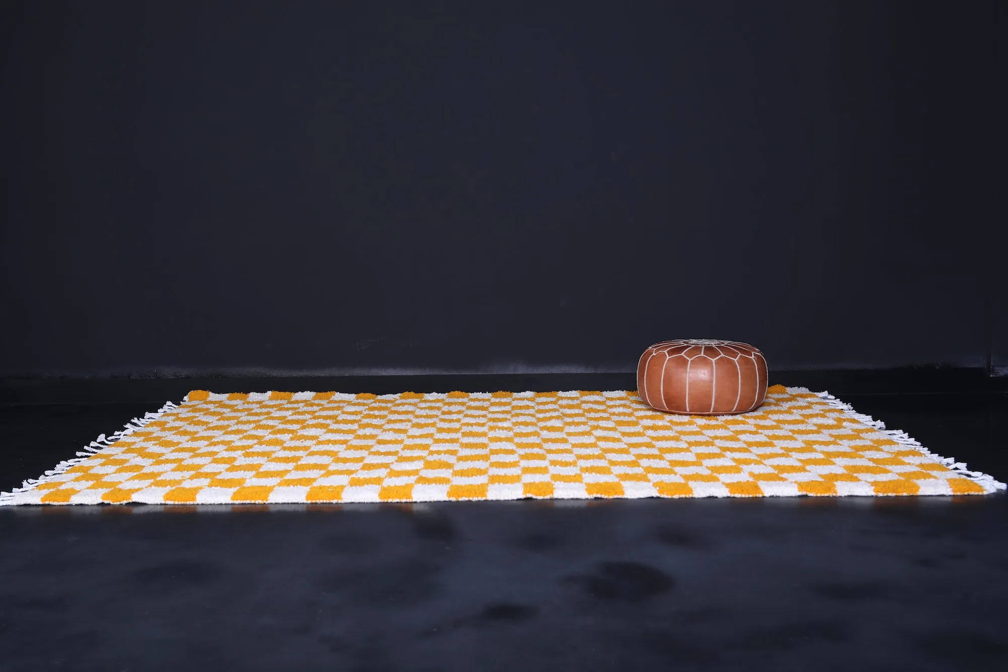 Yellow Checkered rug - Moroccan rug - Wool rug