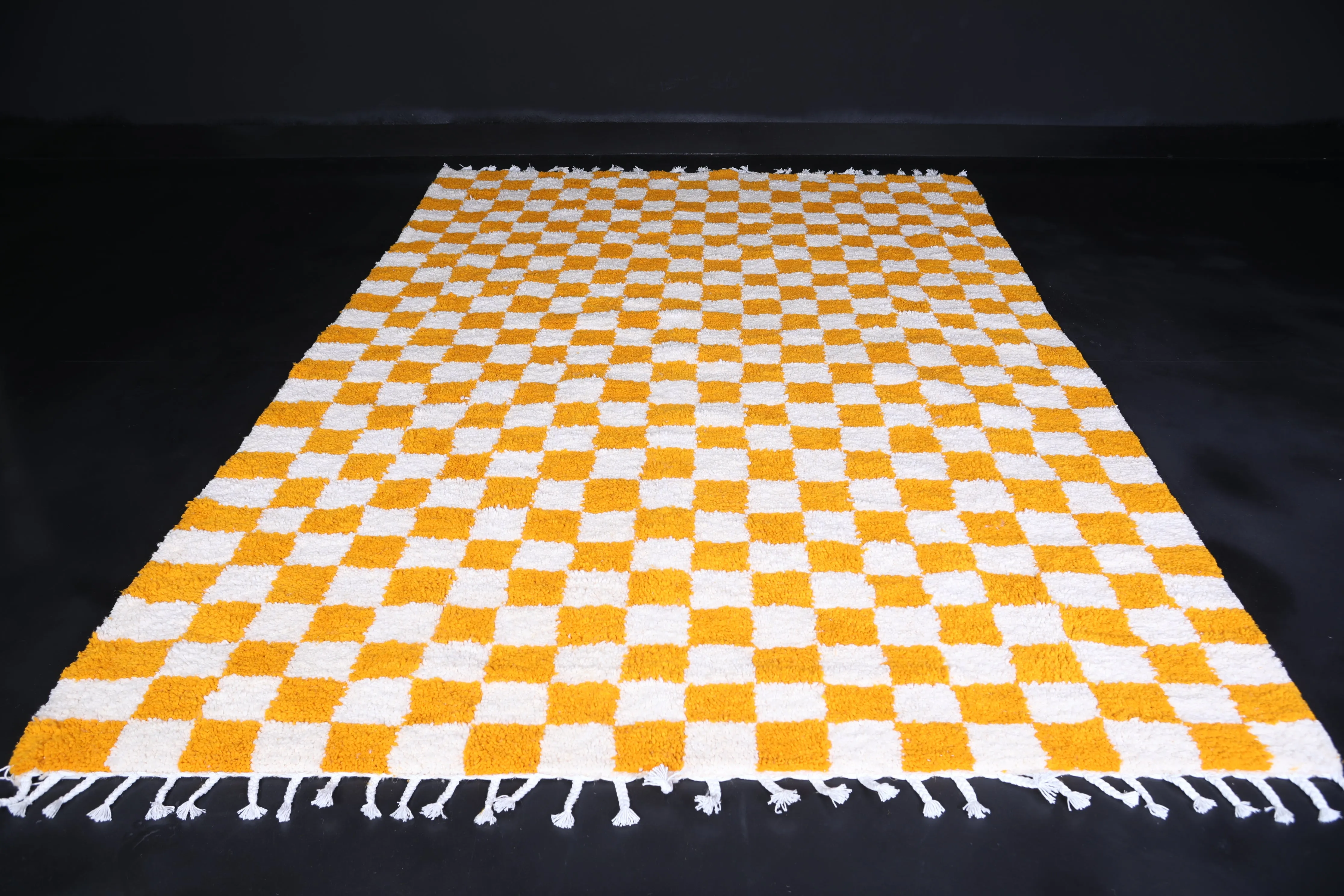 Yellow Checkered rug - Moroccan rug - Wool rug
