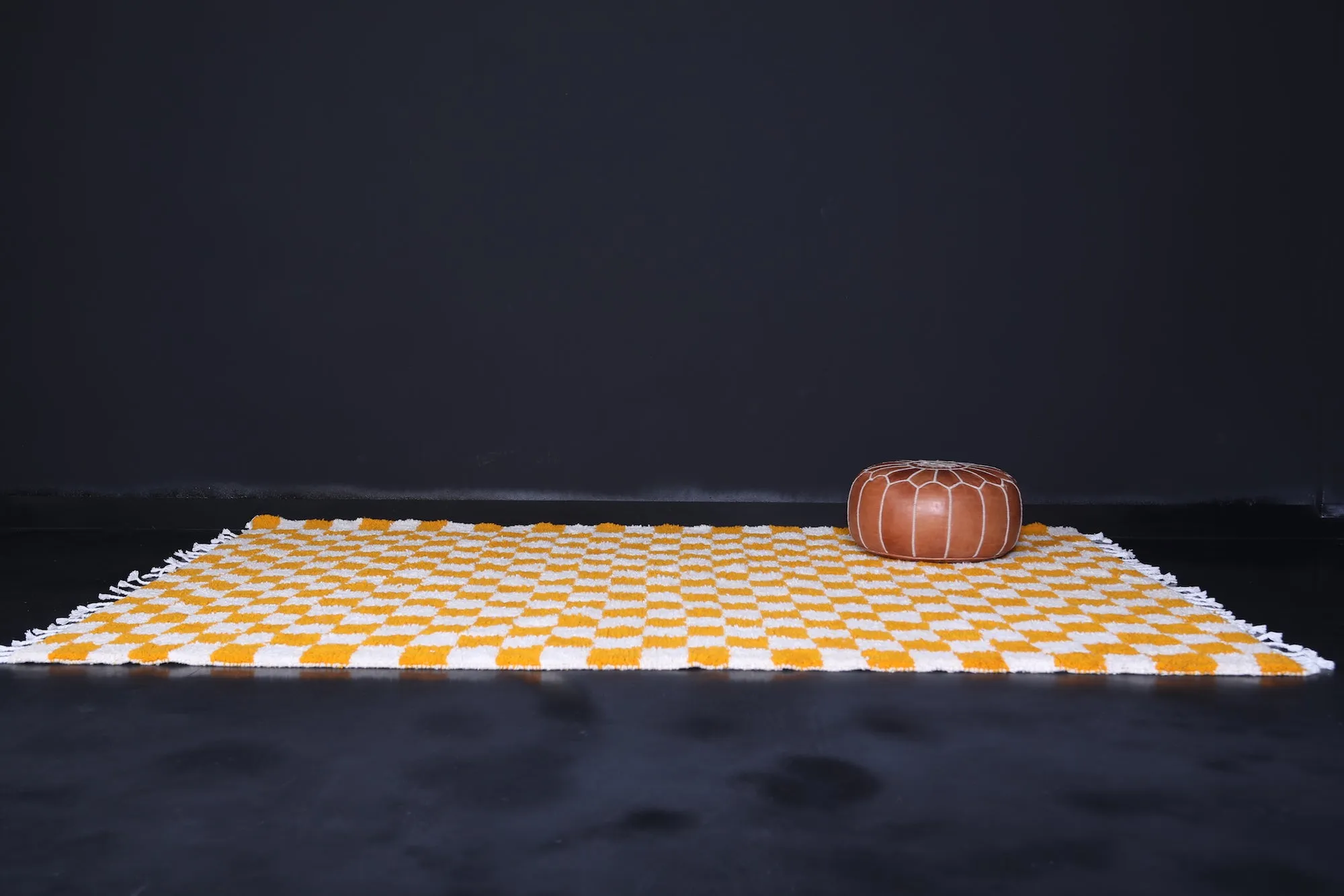 Yellow Checkered rug - Moroccan rug - Wool rug