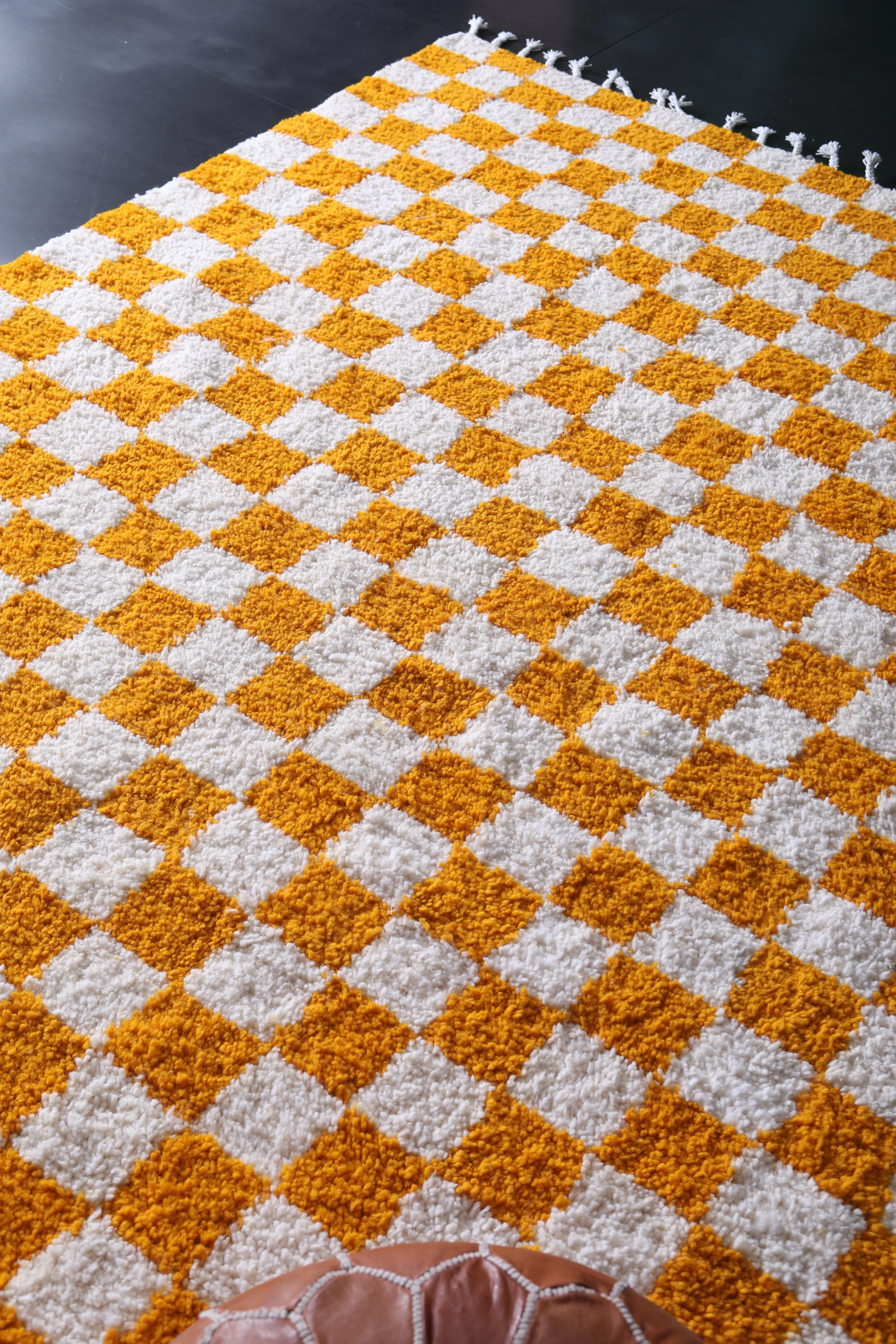 Yellow Checkered rug - Moroccan rug - Wool rug