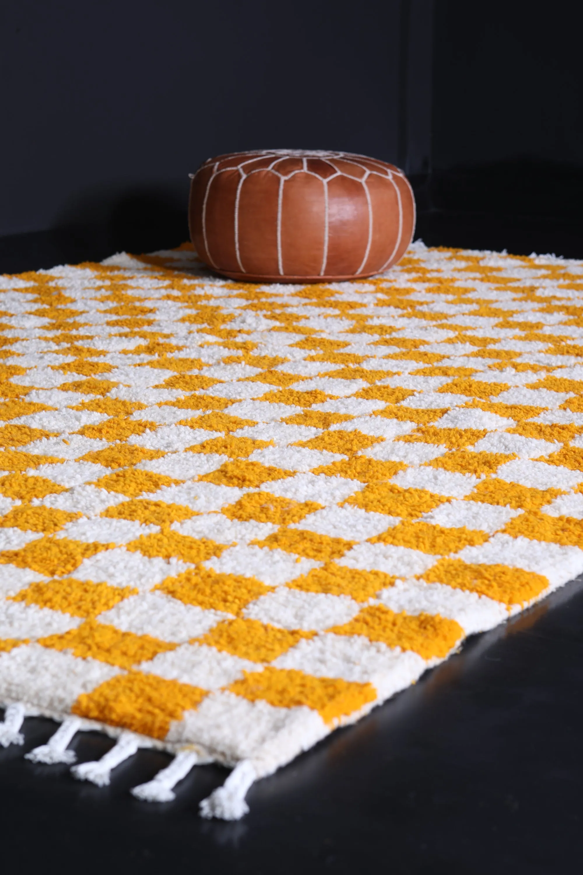 Yellow Checkered rug - Moroccan rug - Wool rug