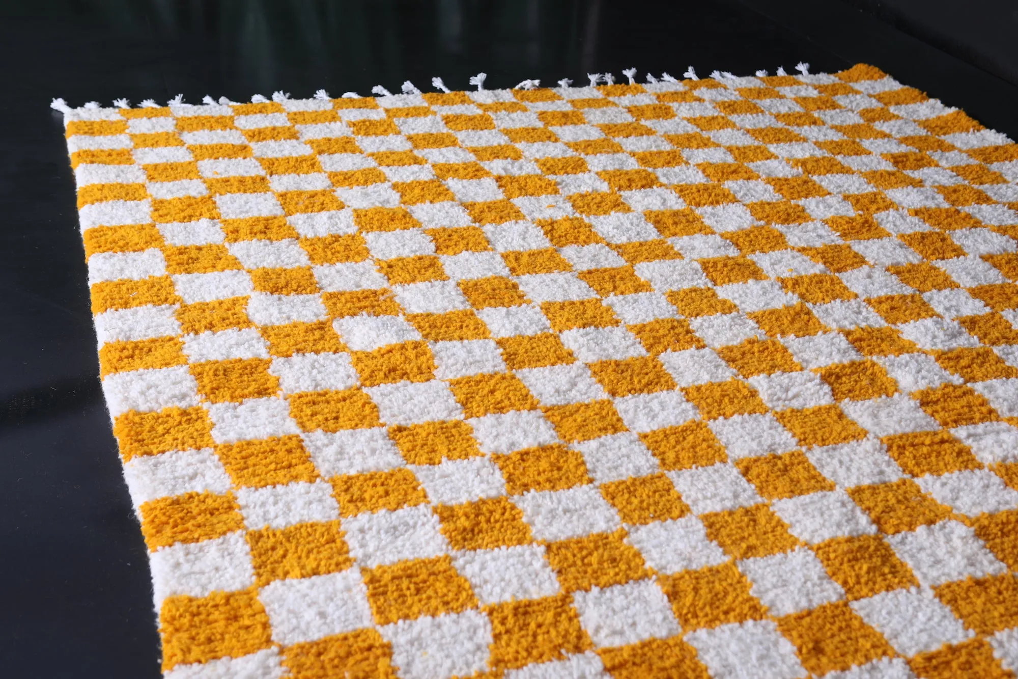 Yellow Checkered rug - Moroccan rug - Wool rug
