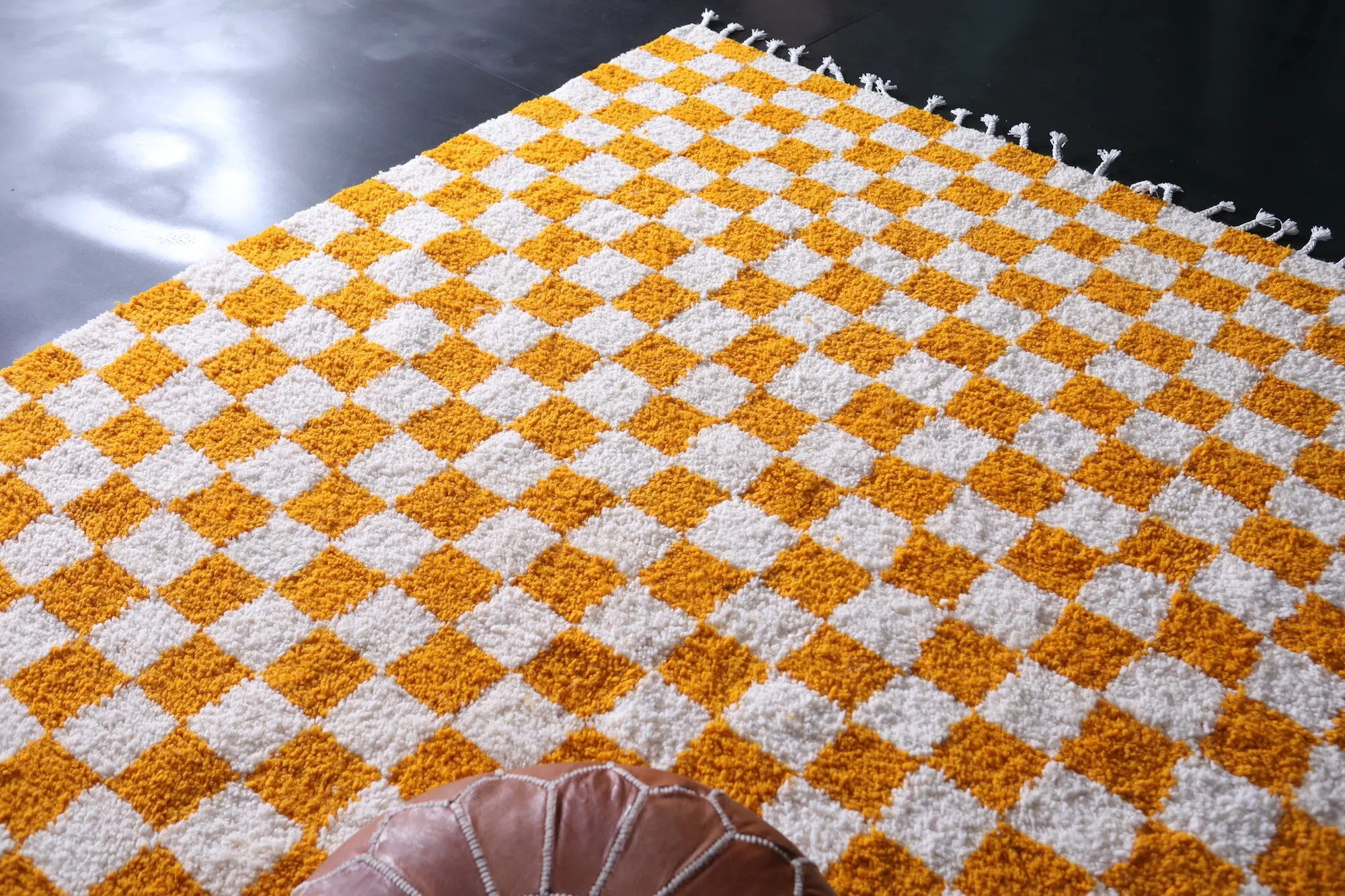 Yellow Checkered rug - Moroccan rug - Wool rug