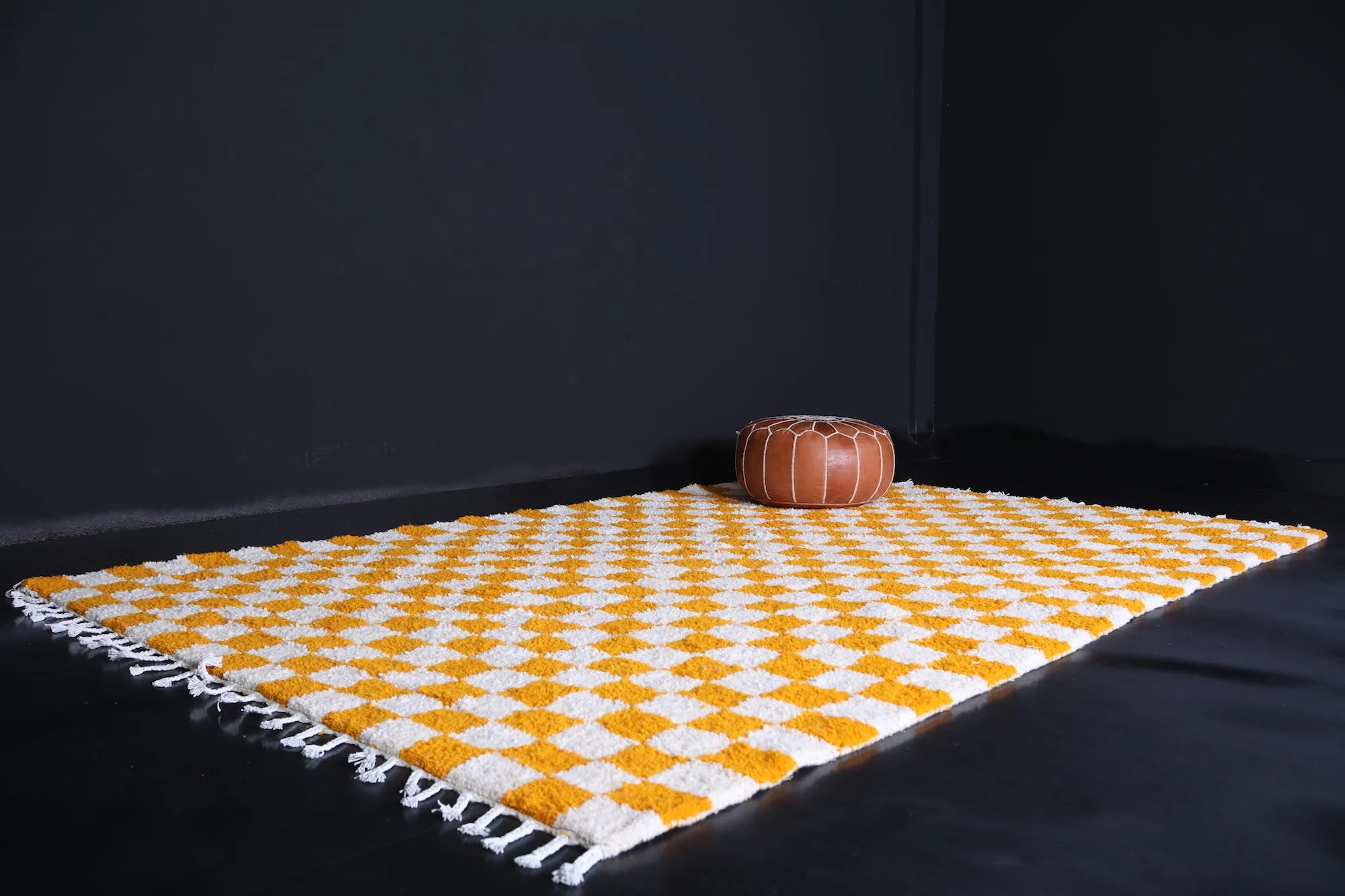 Yellow Checkered rug - Moroccan rug - Wool rug