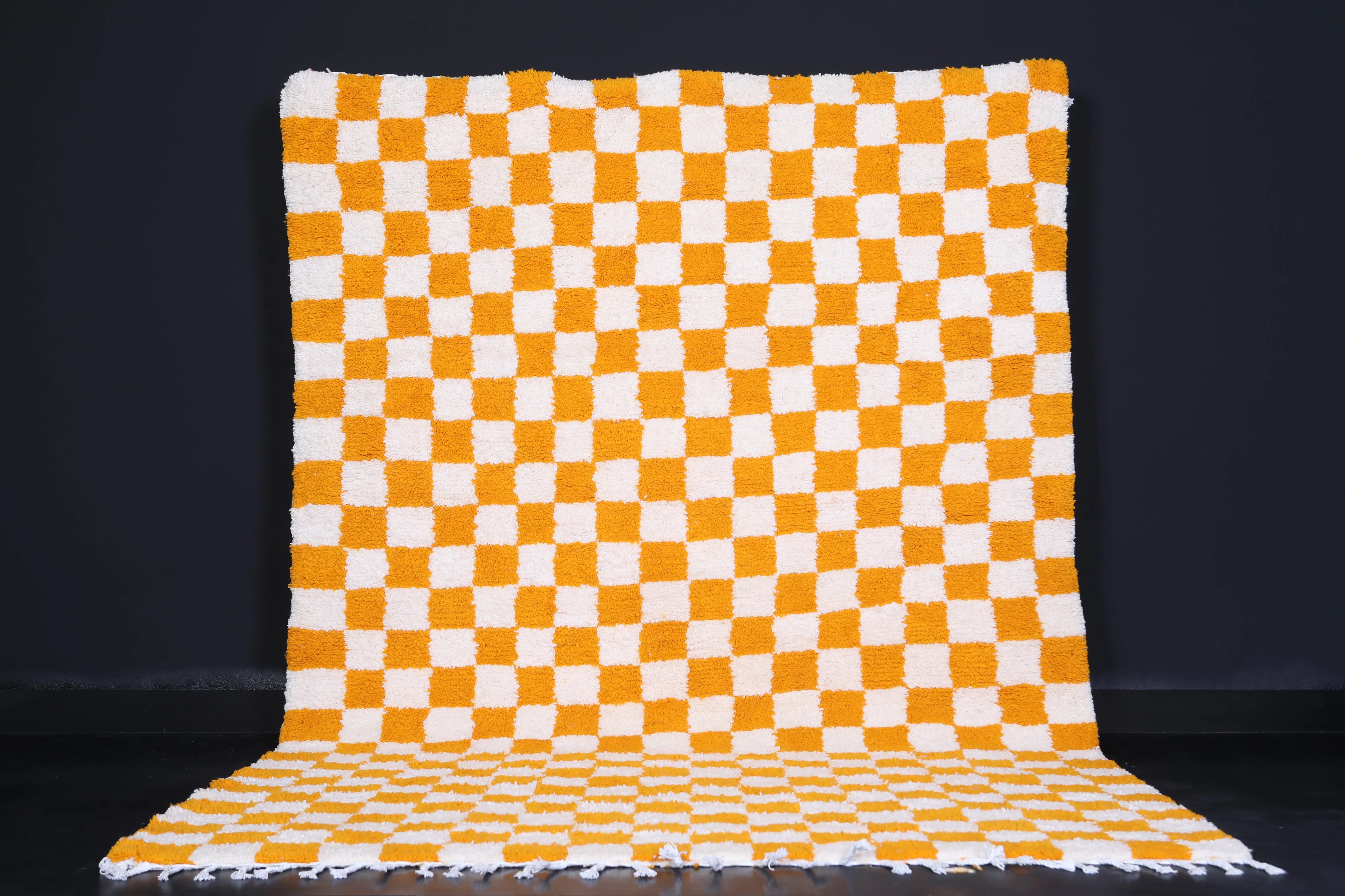 Yellow Checkered rug - Moroccan rug - Wool rug