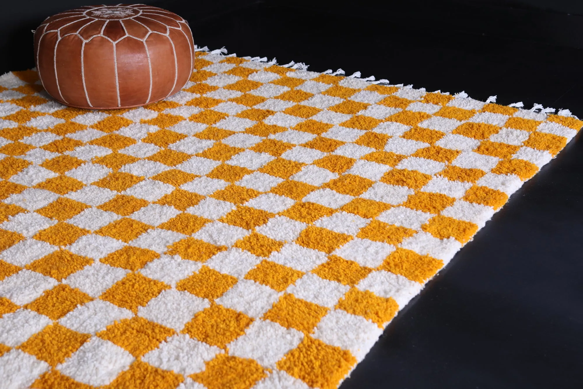 Yellow Checkered rug - Moroccan rug - Wool rug