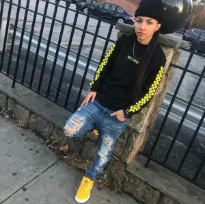 Yellow SA | Black Long Sleeve Tee (Solid Checkered Drippin Sleeves)
