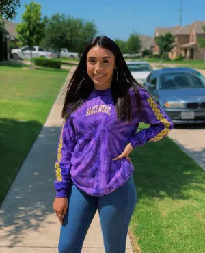 Yellow SA Curve | PurpleMill Long Sleeve Tee (Solid Checkered Drippin Sleeve)