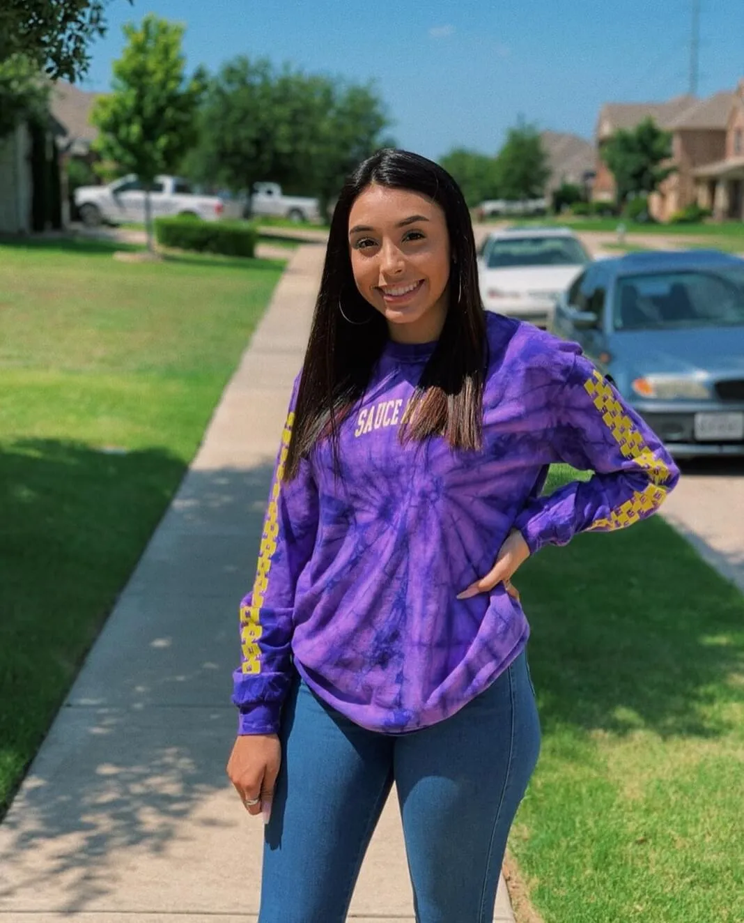 Yellow SA Curve | PurpleMill Long Sleeve Tee (Solid Checkered Drippin Sleeve)