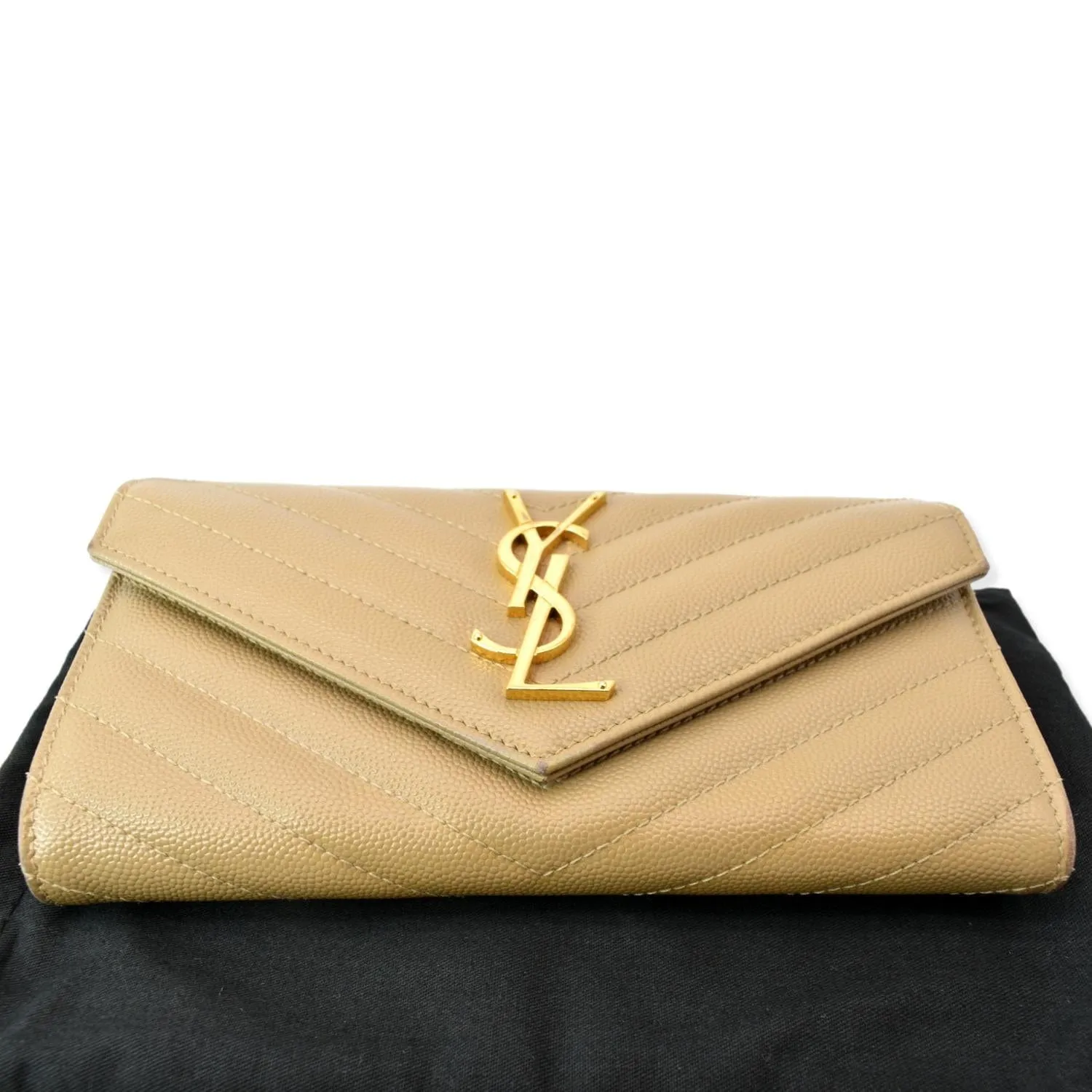 YVES SAINT LAURENT Monogram Grain De Poudre Wallet Beige