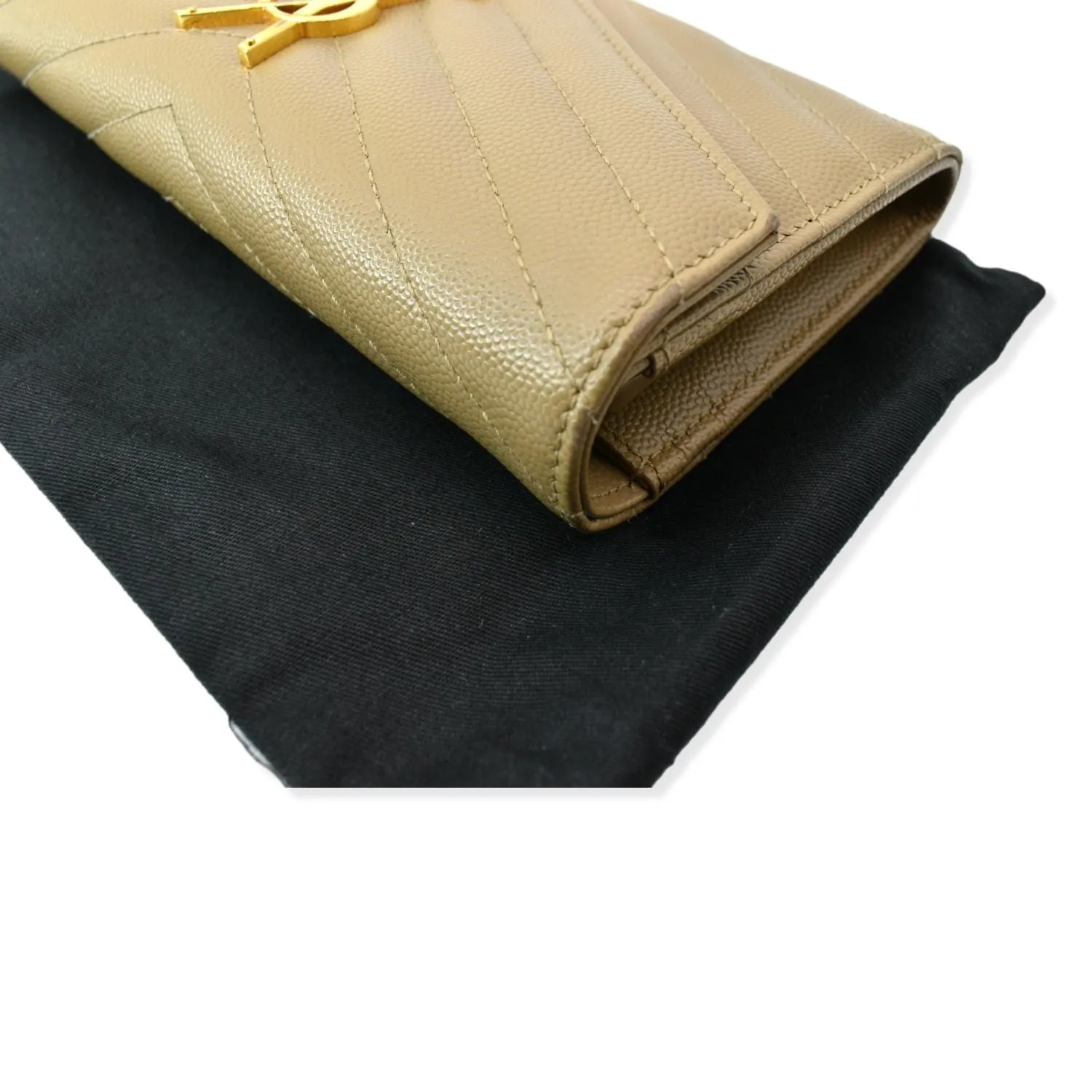 YVES SAINT LAURENT Monogram Grain De Poudre Wallet Beige